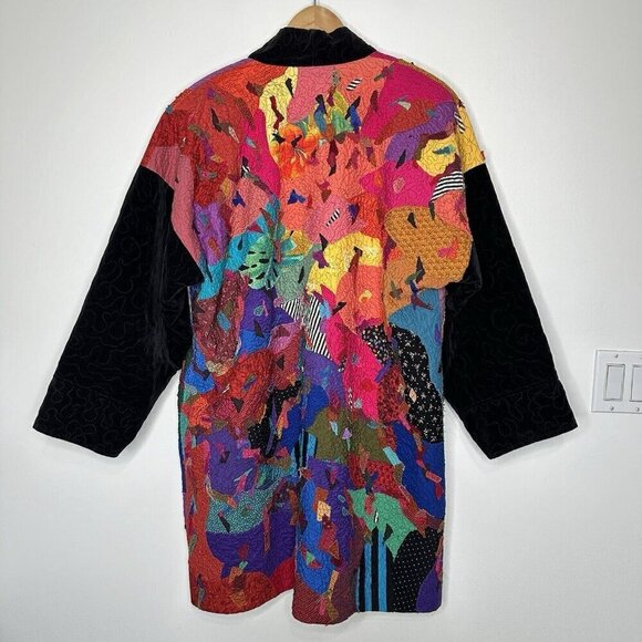 Statement Jacket Kimono Crazy Patchwork Colorful Art To Wear XL Boho Eclectic - Picture 2 of 11